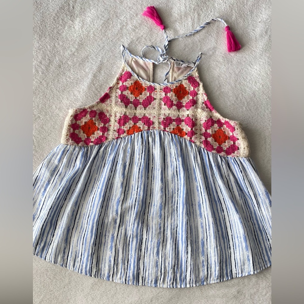 THML Bohemian Boho Crochet Granny Square tank Top with Tassels sz extra small - Picture 7 of 13